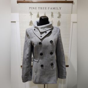 H&M Grey Double-Breasted Pea Coat High Collar Jacket 8